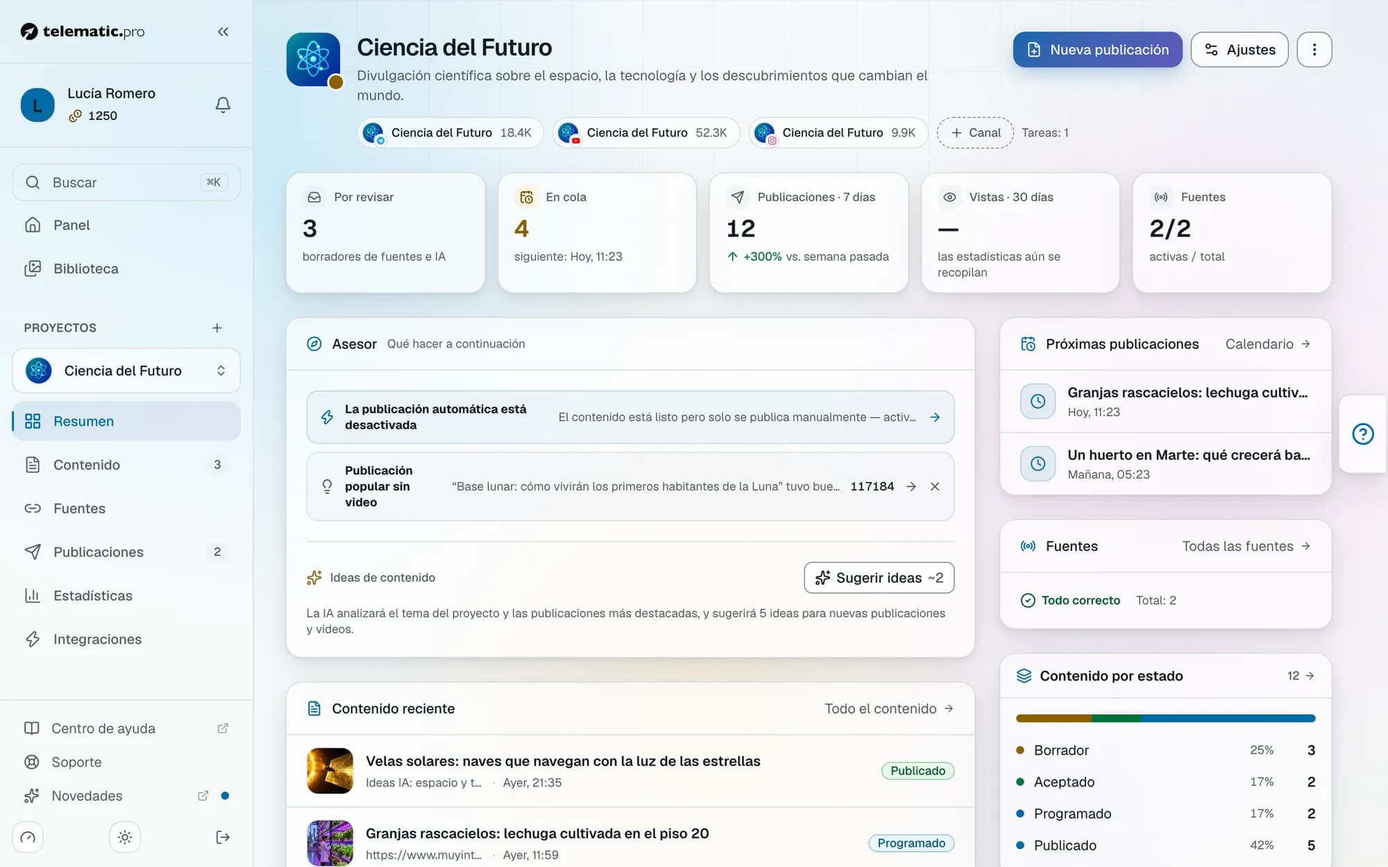 Panel del proyecto