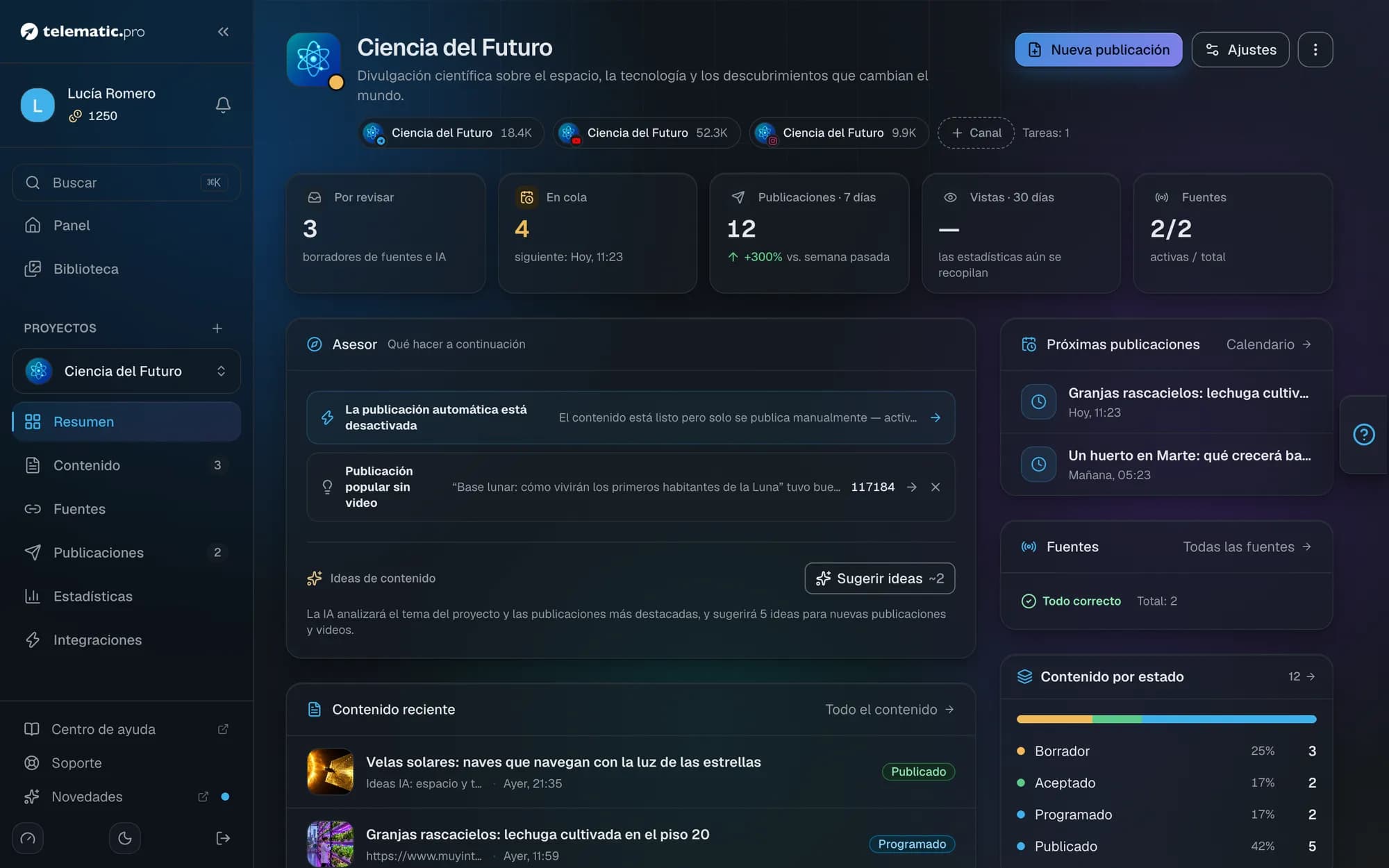 Panel del proyecto