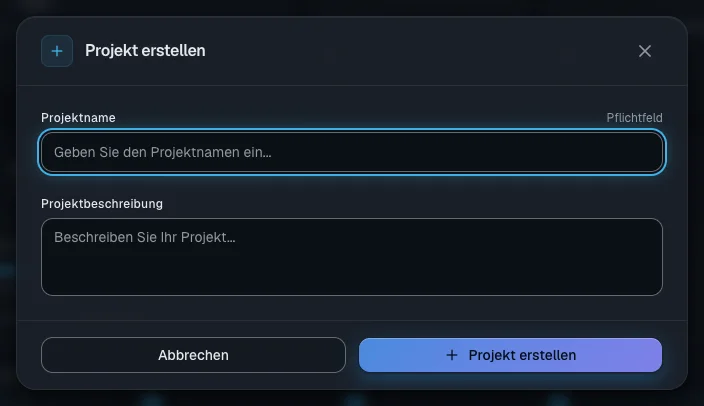 Fenster zum Anlegen eines Projekts: Pflicht ist nur der Name