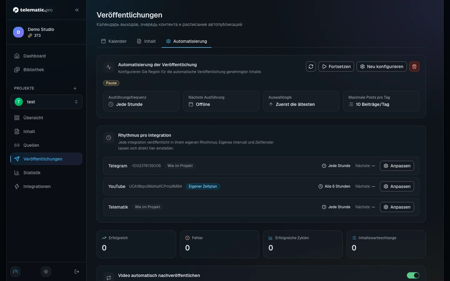Block mit dem Takt der Plattformen: eine läuft wie das Projekt, die andere hat ein eigenes Intervall und Zeitfenster