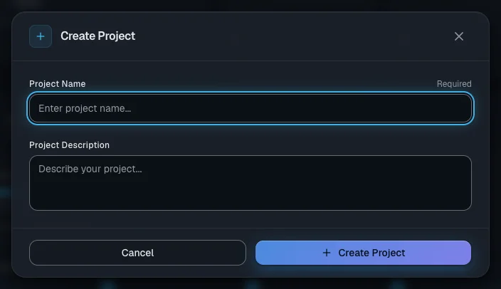 The new project window: only the name is required
