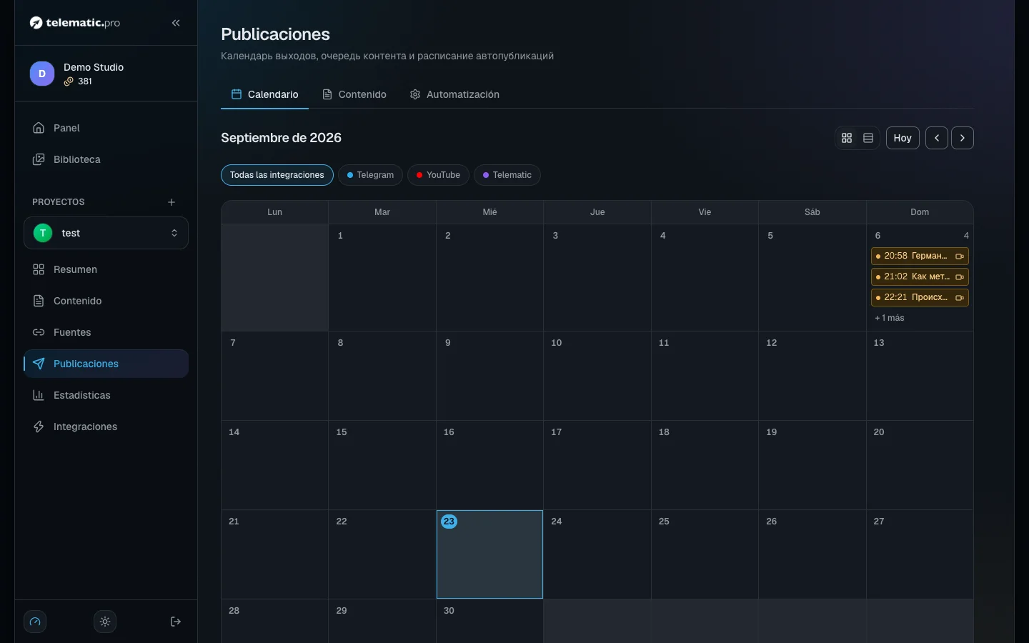 El calendario mensual: el pronóstico de próximas salidas, las publicaciones ya hechas y las marcas de error