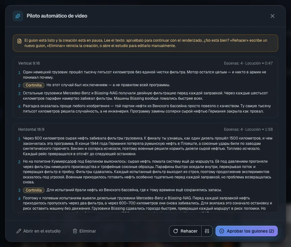 El piloto automático en pausa: los guiones de ambos formatos esperan tu aprobación