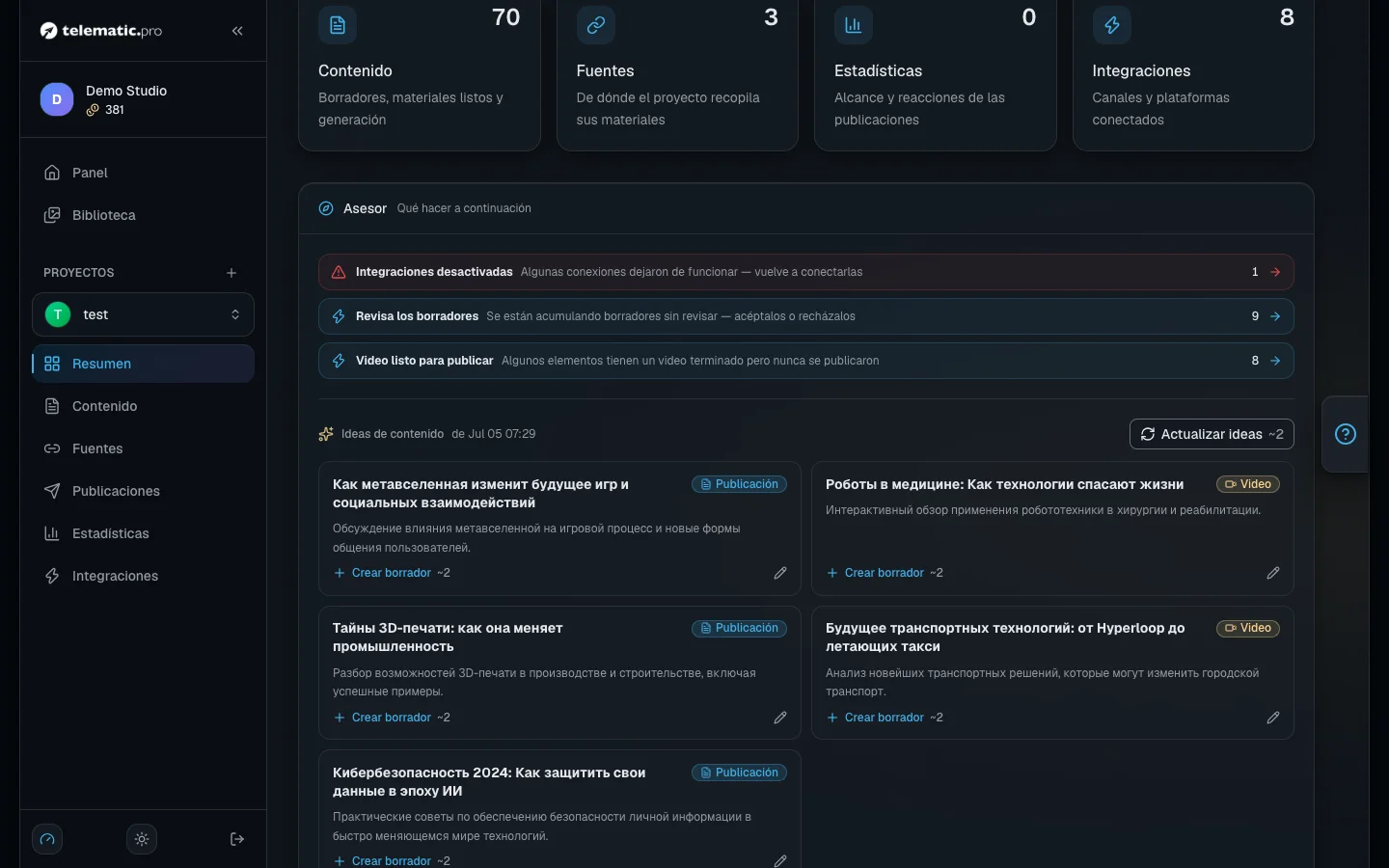 Ideas del Asesor: cada una se puede convertir en un borrador al instante