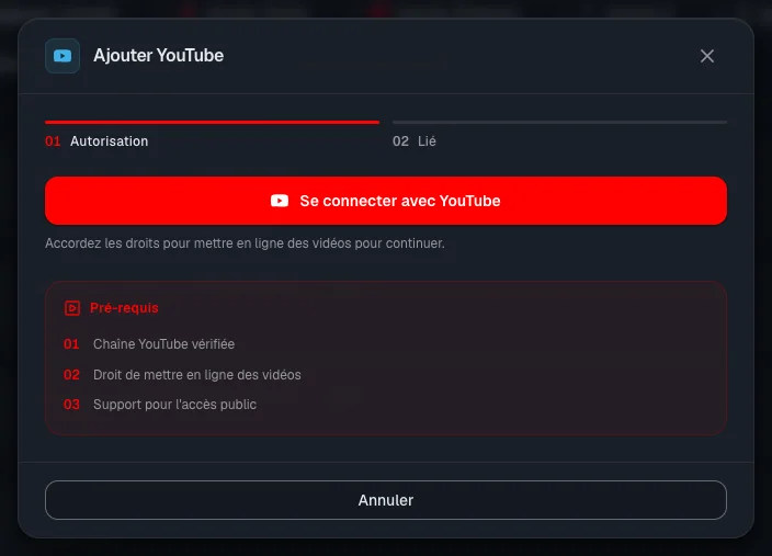 Fenêtre de connexion YouTube : les conditions à remplir et le bouton de connexion via Google