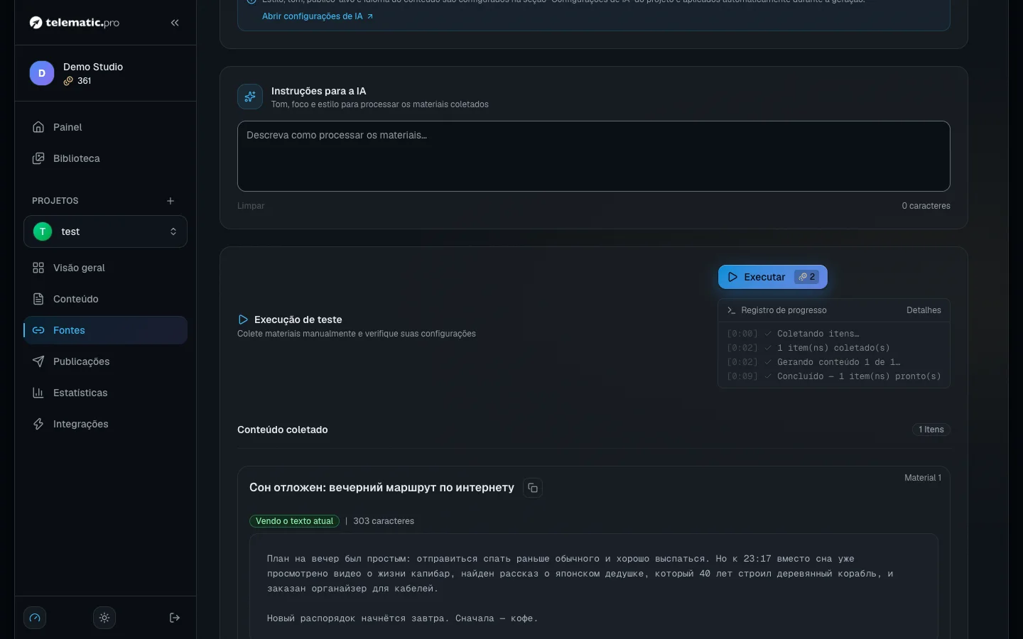 Resultados da coleta: o que a fonte encontrou e no que a IA transformou isso